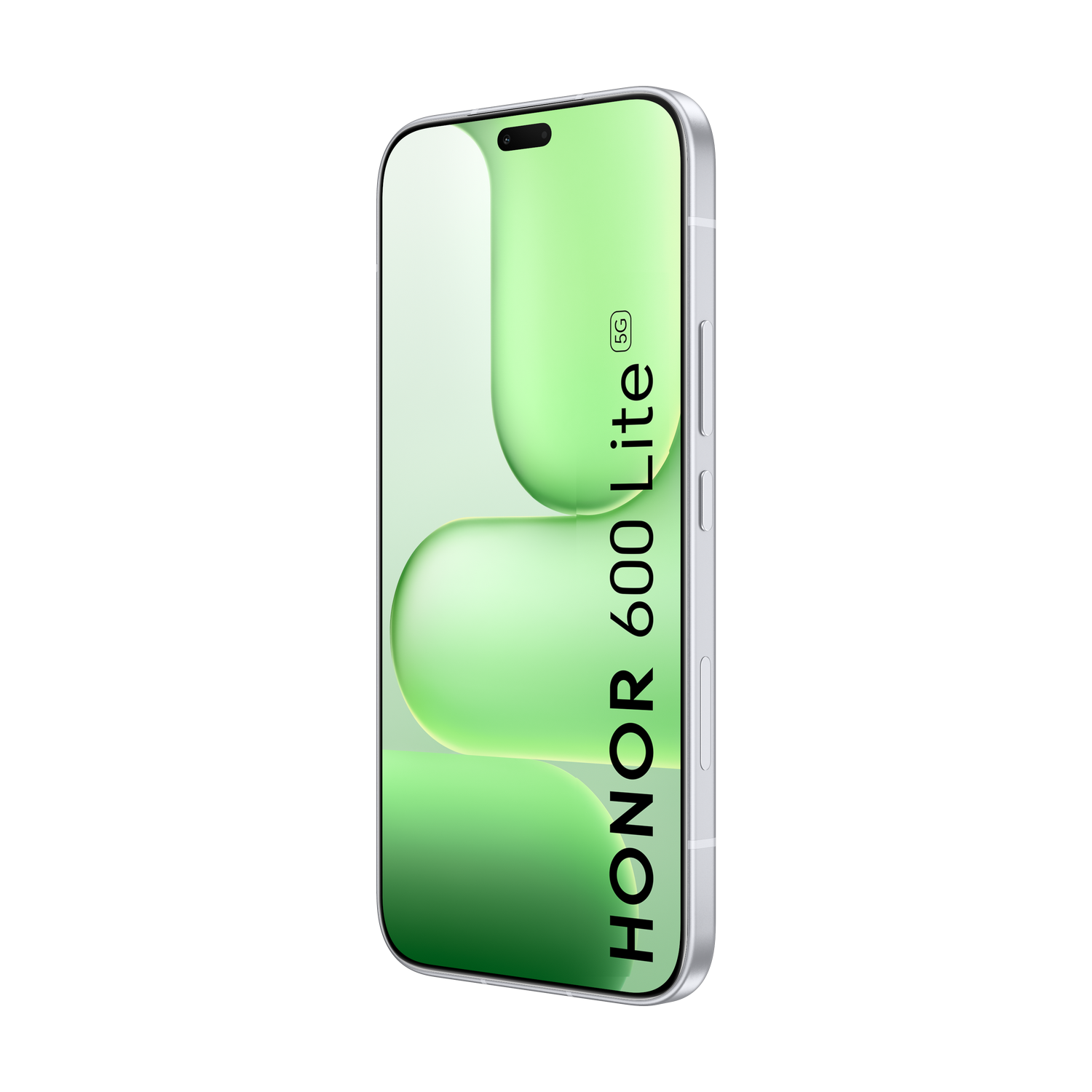 Un smartphone plateado que muestra HONOR 60 Lite 5G en su pantalla.