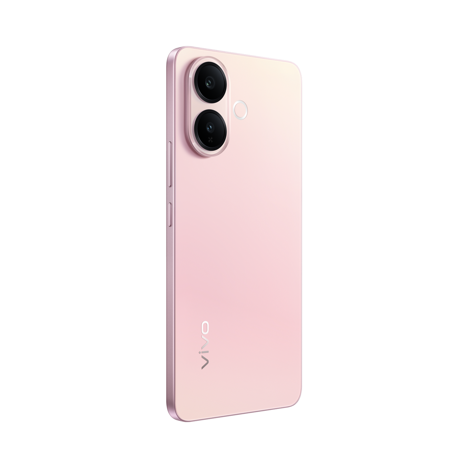 Un smartphone rosa con dos cámaras y el logo de VIVO en la parte trasera.
