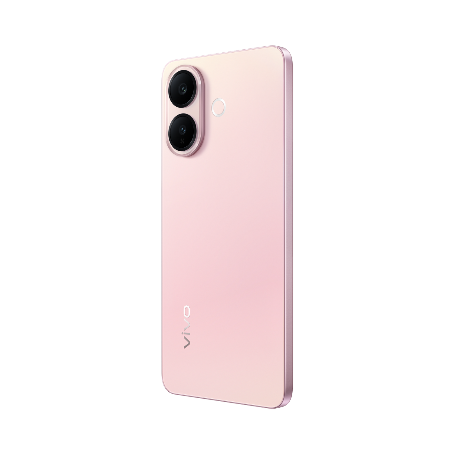 Un smartphone rosa con dos cámaras y el logo de Vivo en la parte trasera.