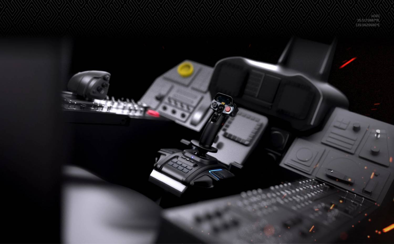 Un joystick negro con botones y luces en una consola.