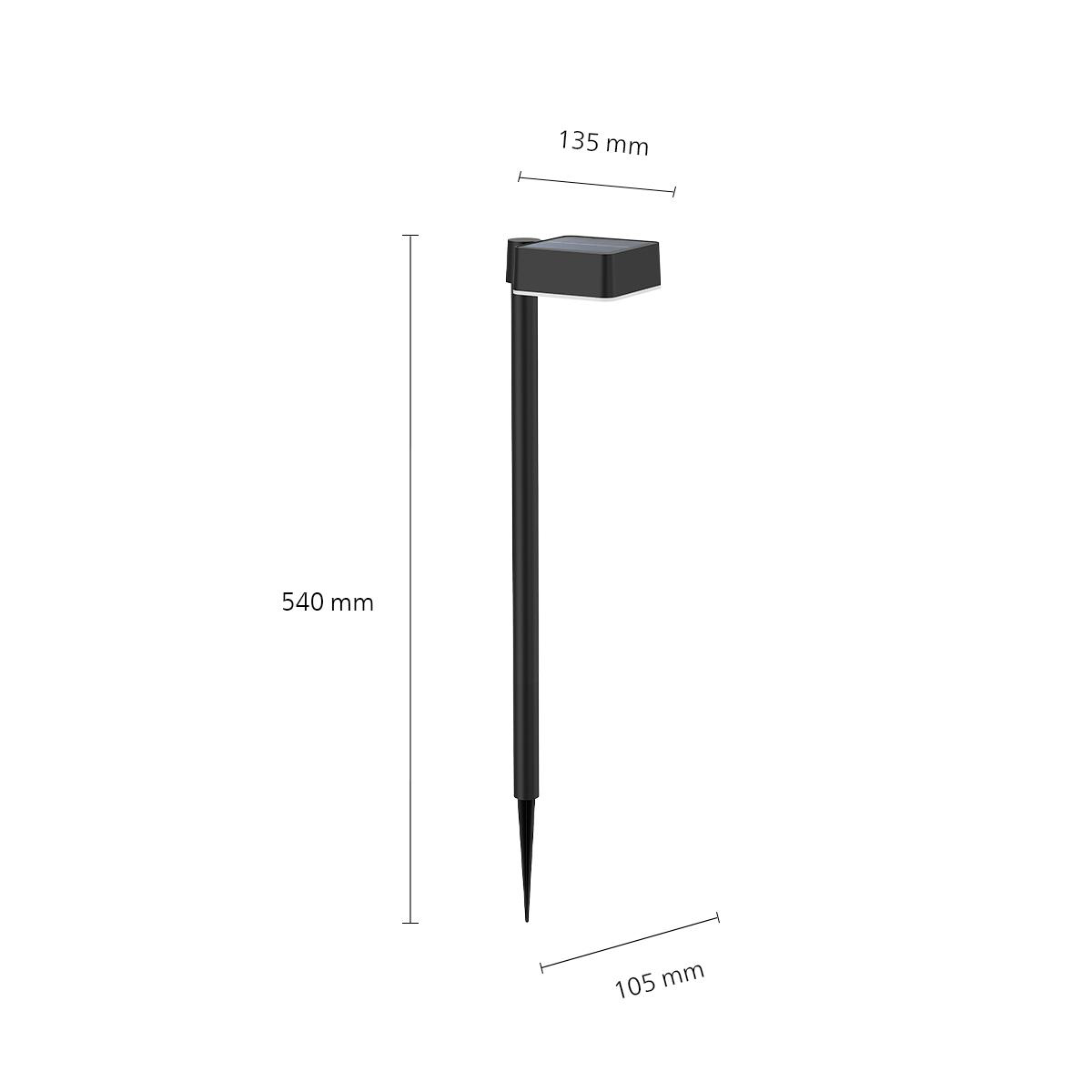 Schwarze Solarleuchte mit spitzem Ende, 540mm hoch.