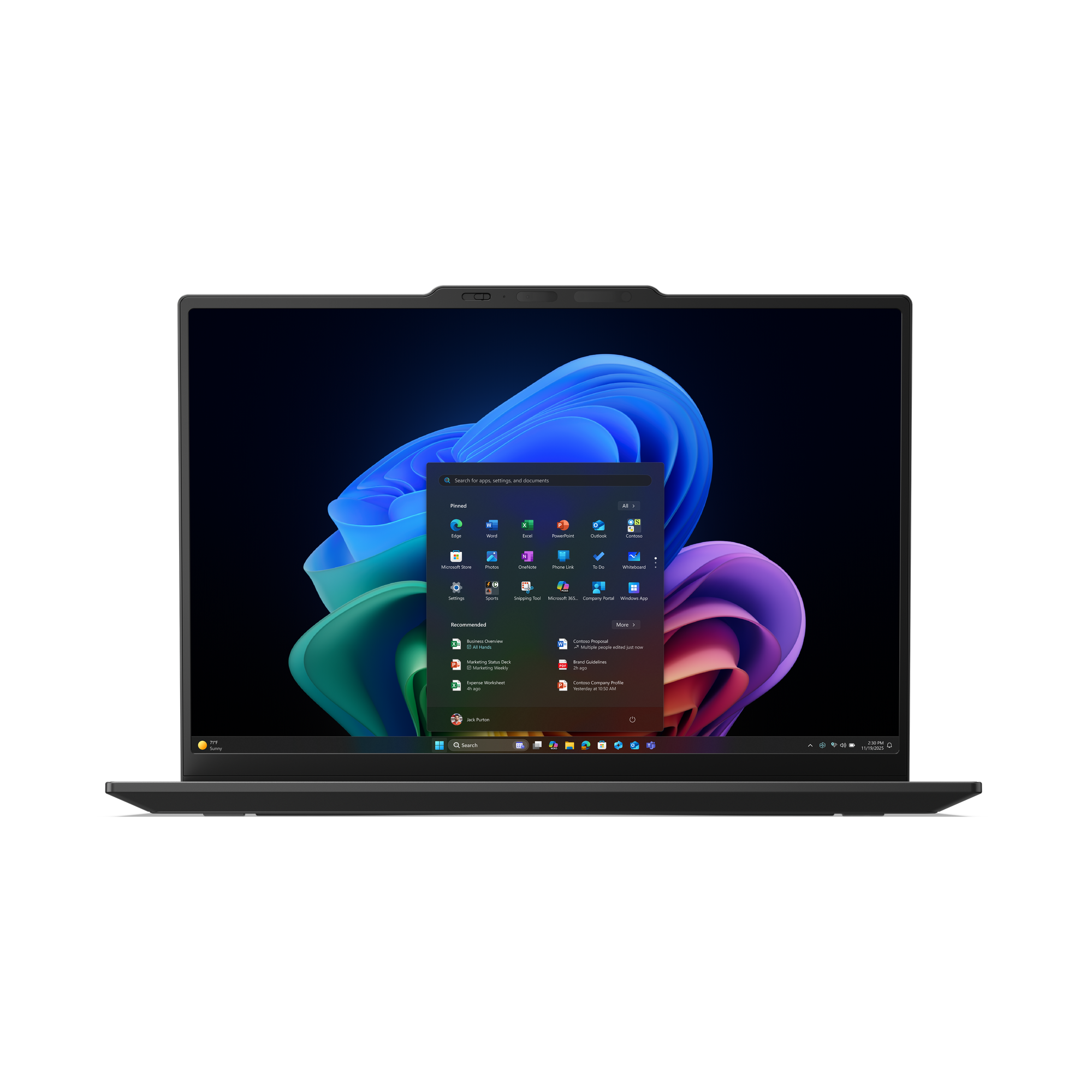 Ein Laptop mit Windows 11 und einem farbenfrohen Hintergrund.