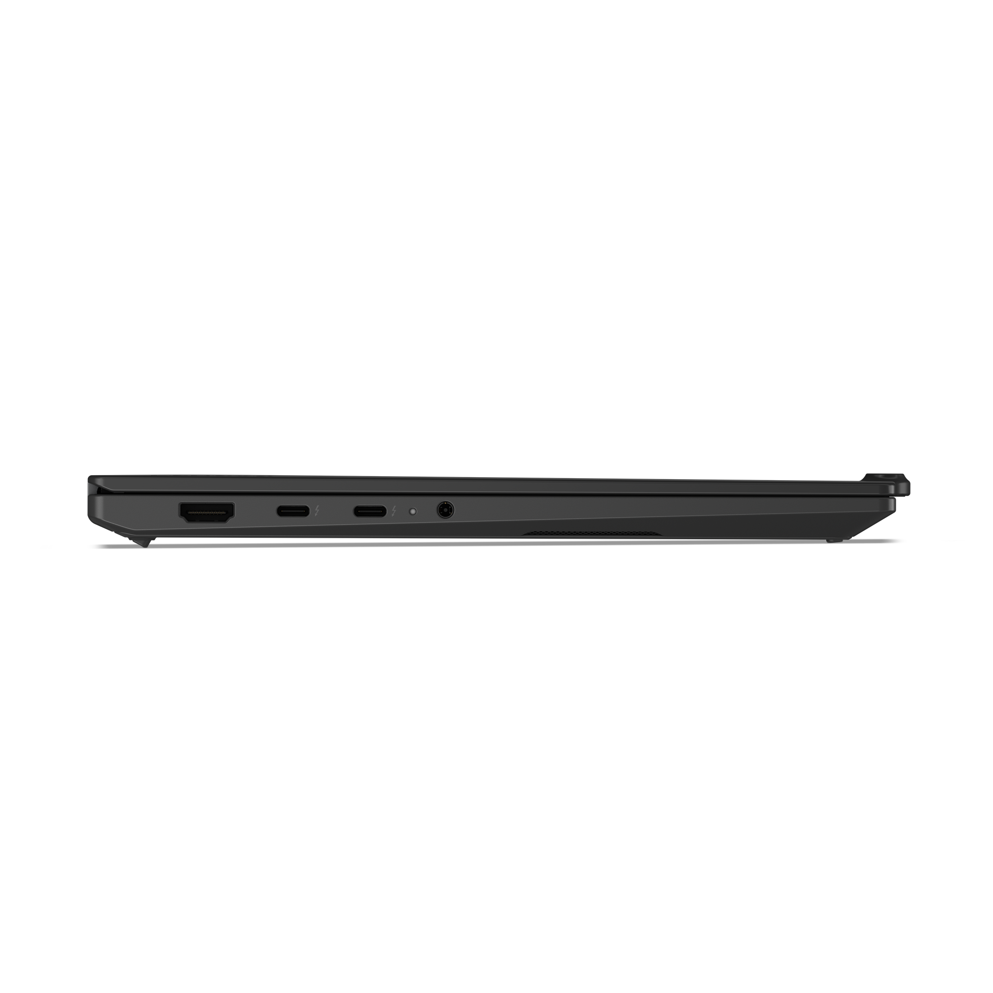 Graues Laptop-Profil mit Anschlüssen: HDMI, USB-C, Klinke.
