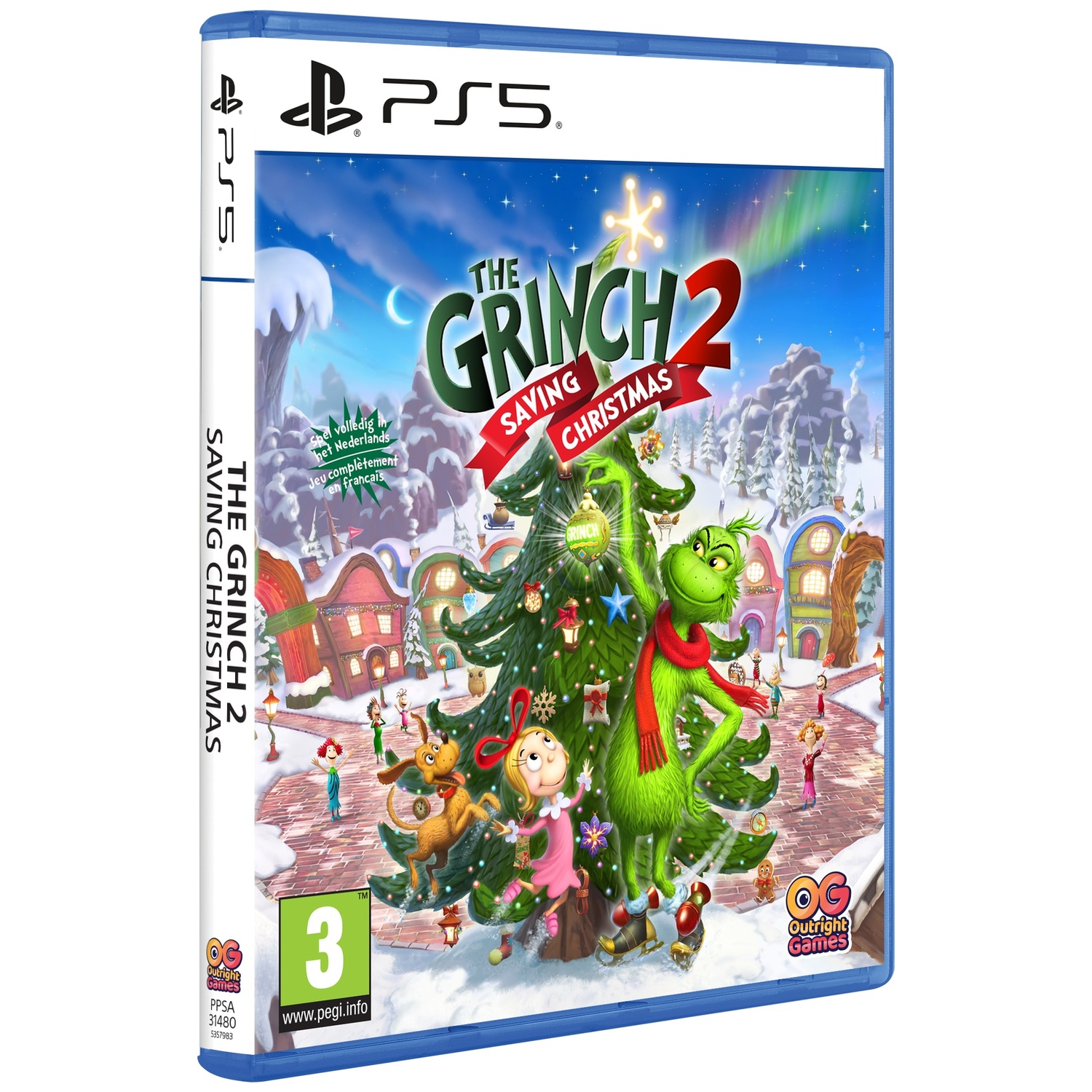 De Grinch 2 spelhoes toont Grinch, Cindy en Max voor een kerstboom.