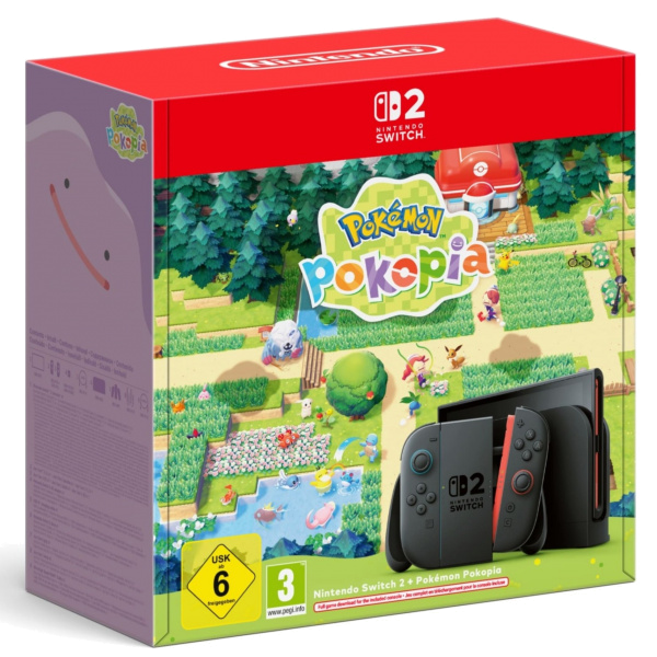 Edycja Nintendo Switch z Pokémon Pokopia, zawiera konsolę i Joy-Cony.