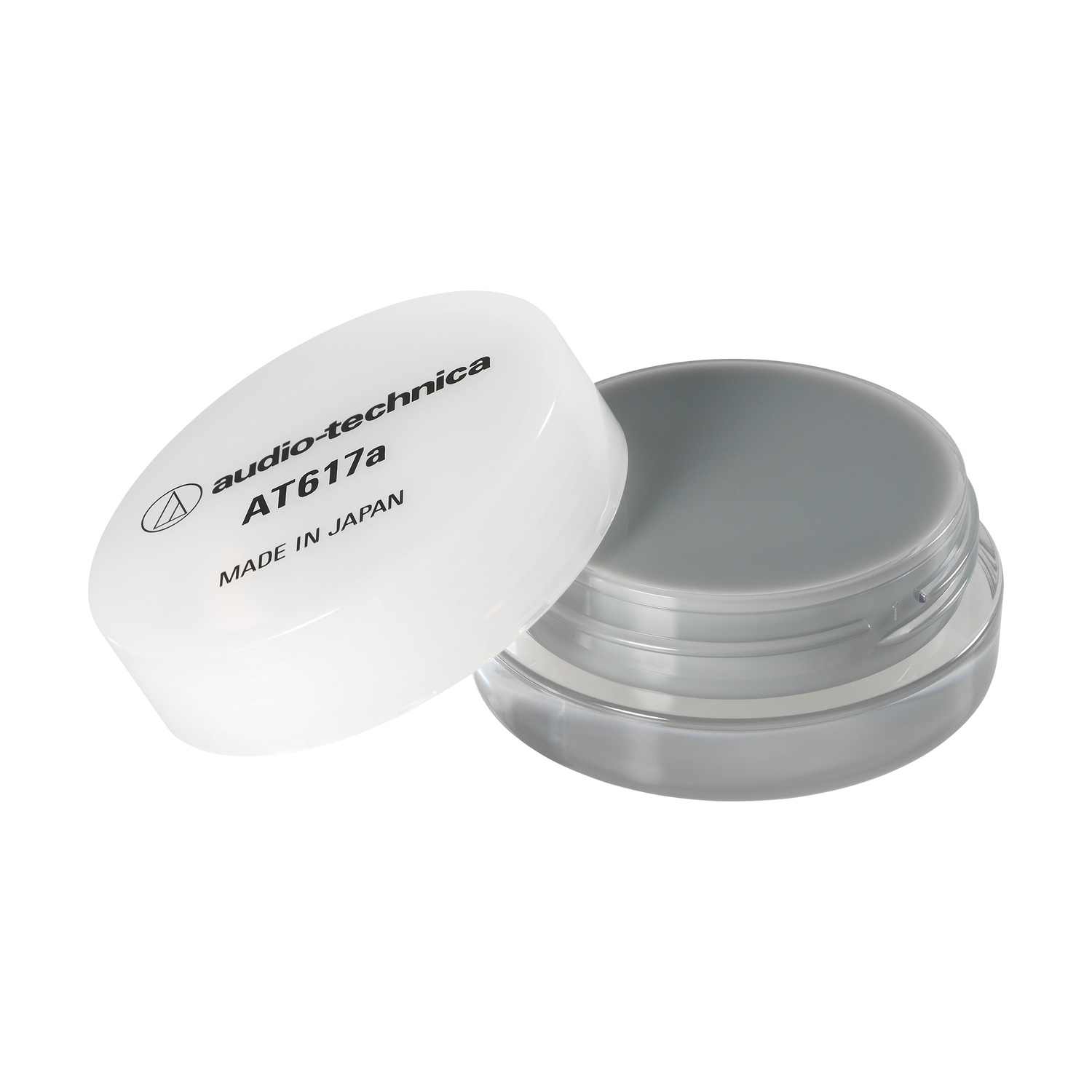 Un contenitore bianco con coperchio, etichettato Audio-Technica AT617a.