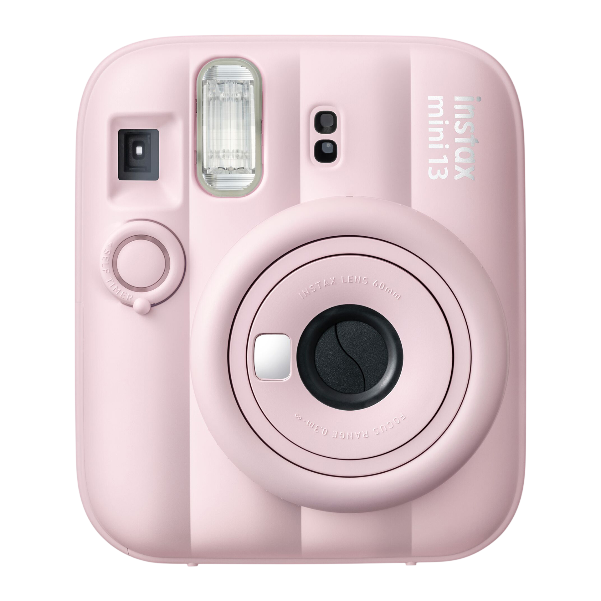 Pembe bir anında fotoğraf makinesi lensli ve flaşlı.