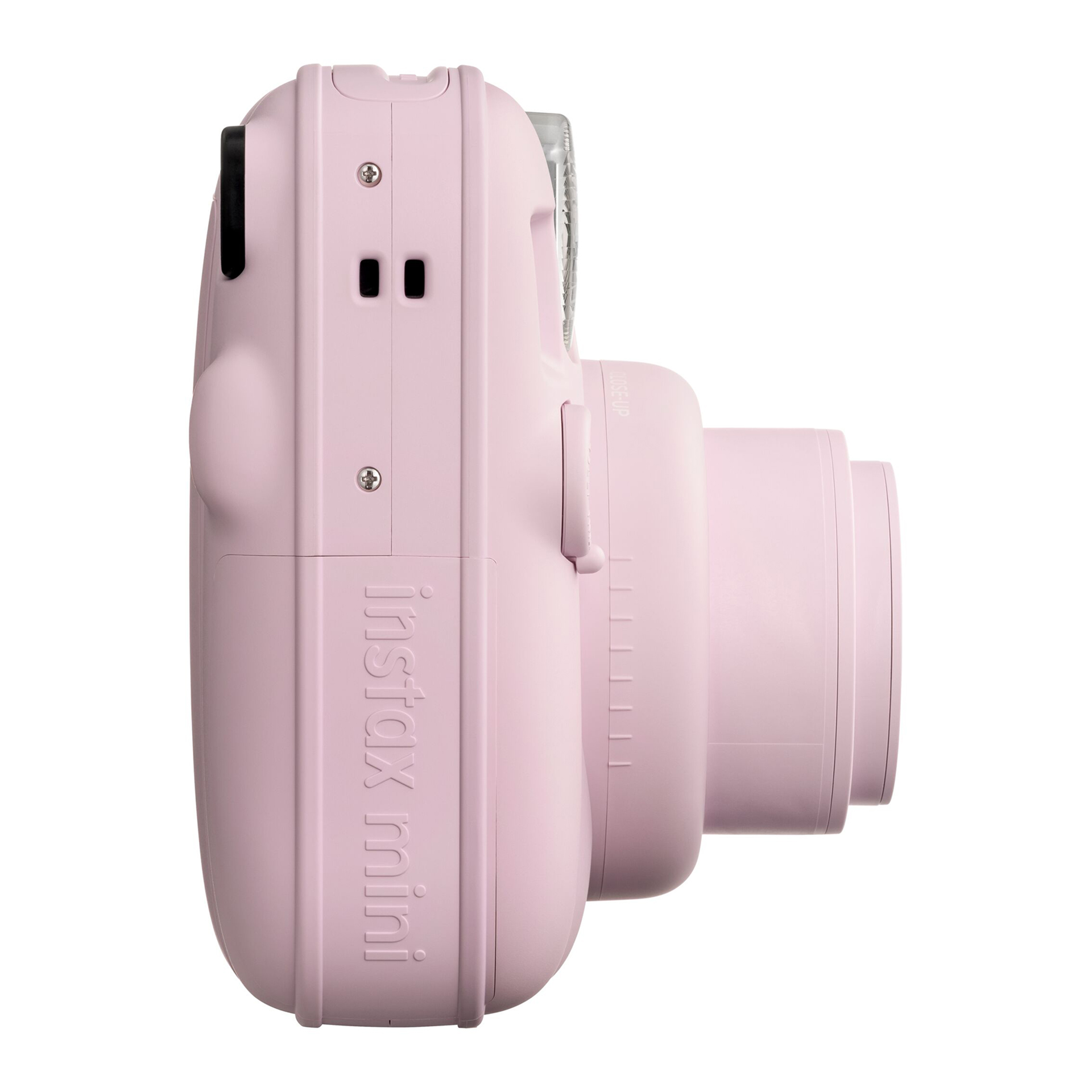 Yan tarafında "instax mini" yazısı bulunan pembe anlık kamera.