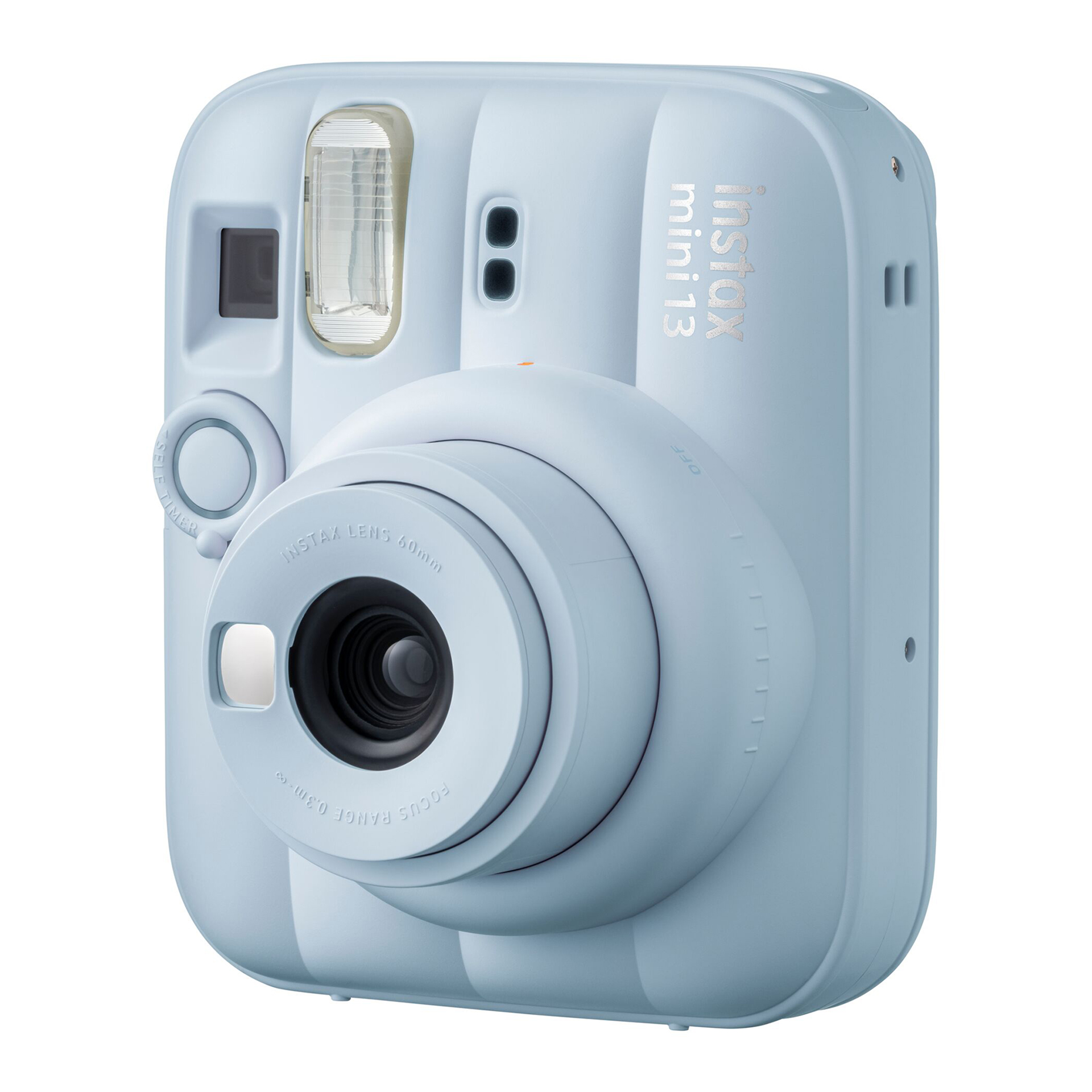 Lensli ve flaşlı açık mavi Instax Mini 13 anında fotoğraf makinesi.