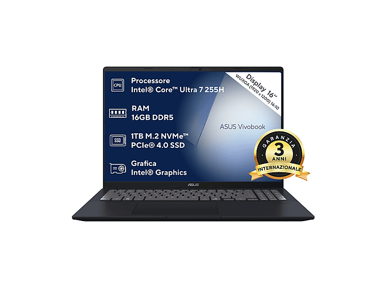 ASUS Vivobook 16 F1607 NOTEBOOK, '', processore Intel® Core Ultra 7 255H , Intel®, RAM GB, 1000 GB SSD, Blue, Windows 11 Home