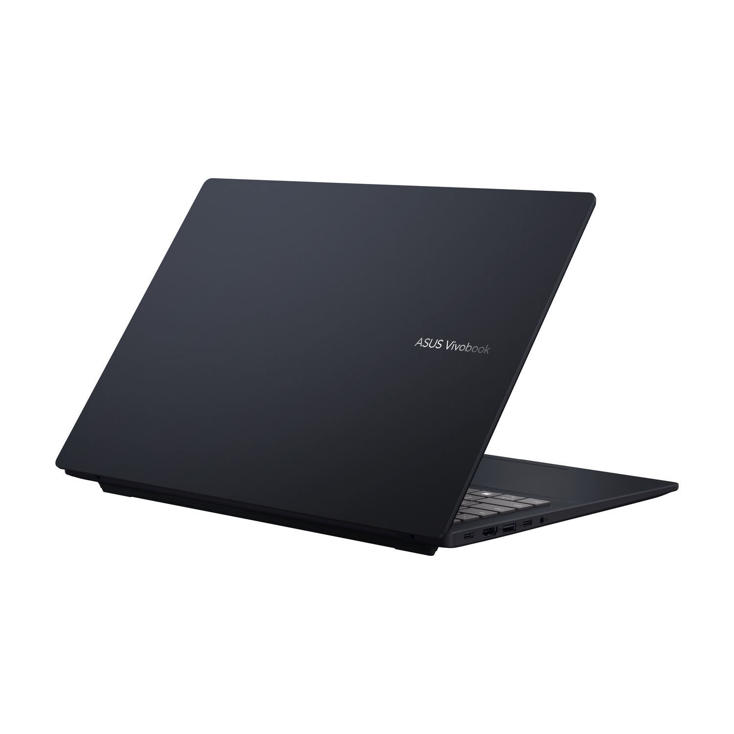 Un laptop ASUS Vivobook chiuso e scuro su sfondo bianco.