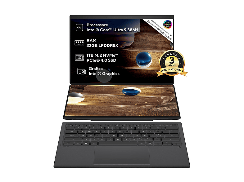 ASUS Zenbook Duo UX8407 NOTEBOOK, 14 ", processore Intel® Core Ultra 9 386H, Arc™ GPU, RAM 32 GB, 1000 GB SSD, Grey, Windows 11 Home