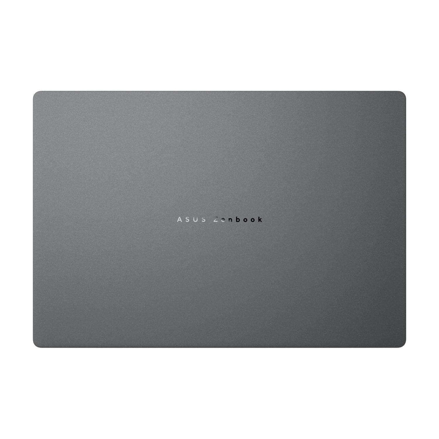Laptop Asus Zenbook grigio scuro chiuso su sfondo bianco.
