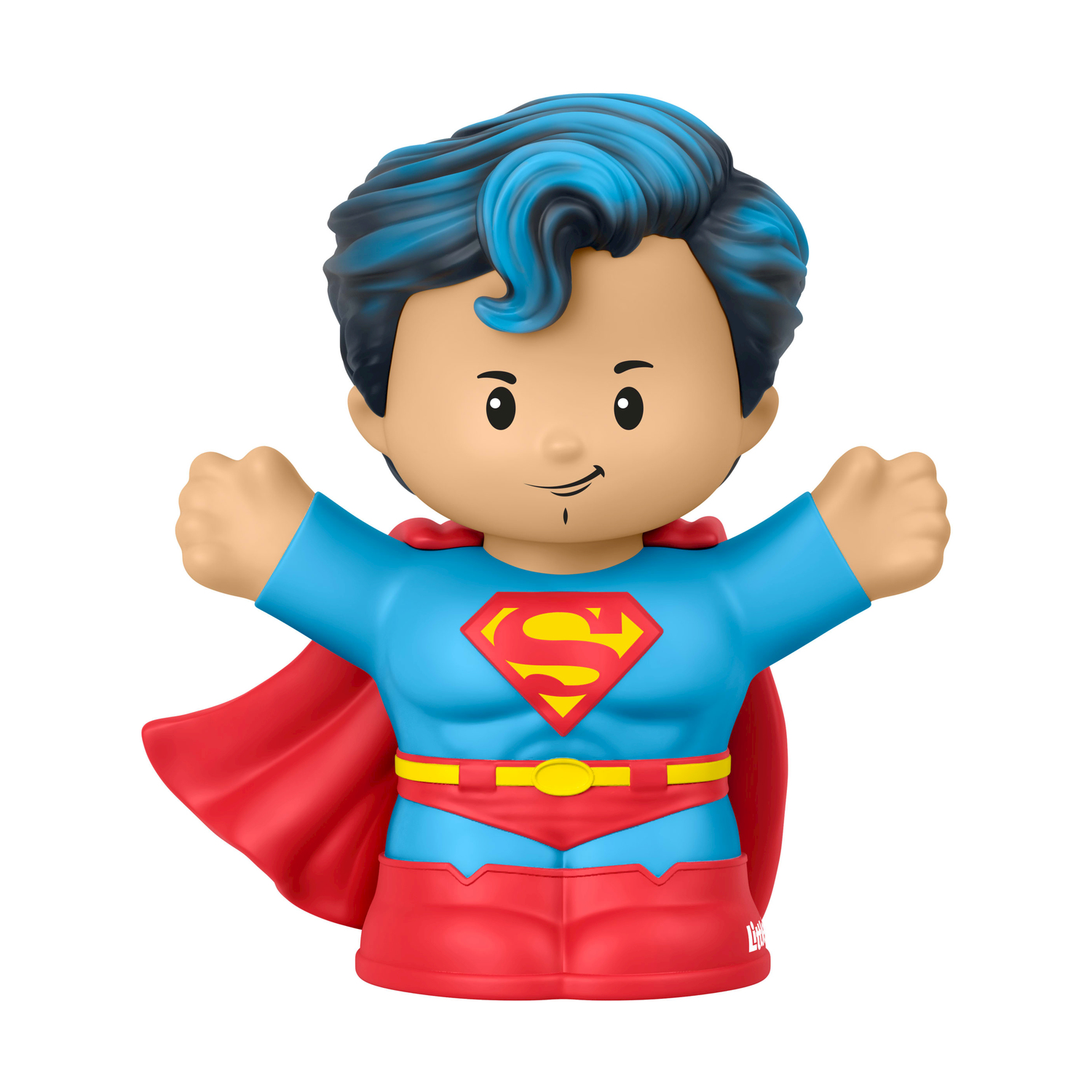 Figura di Superman con capelli blu, mantello rosso e costume blu-rosso con scudo S.