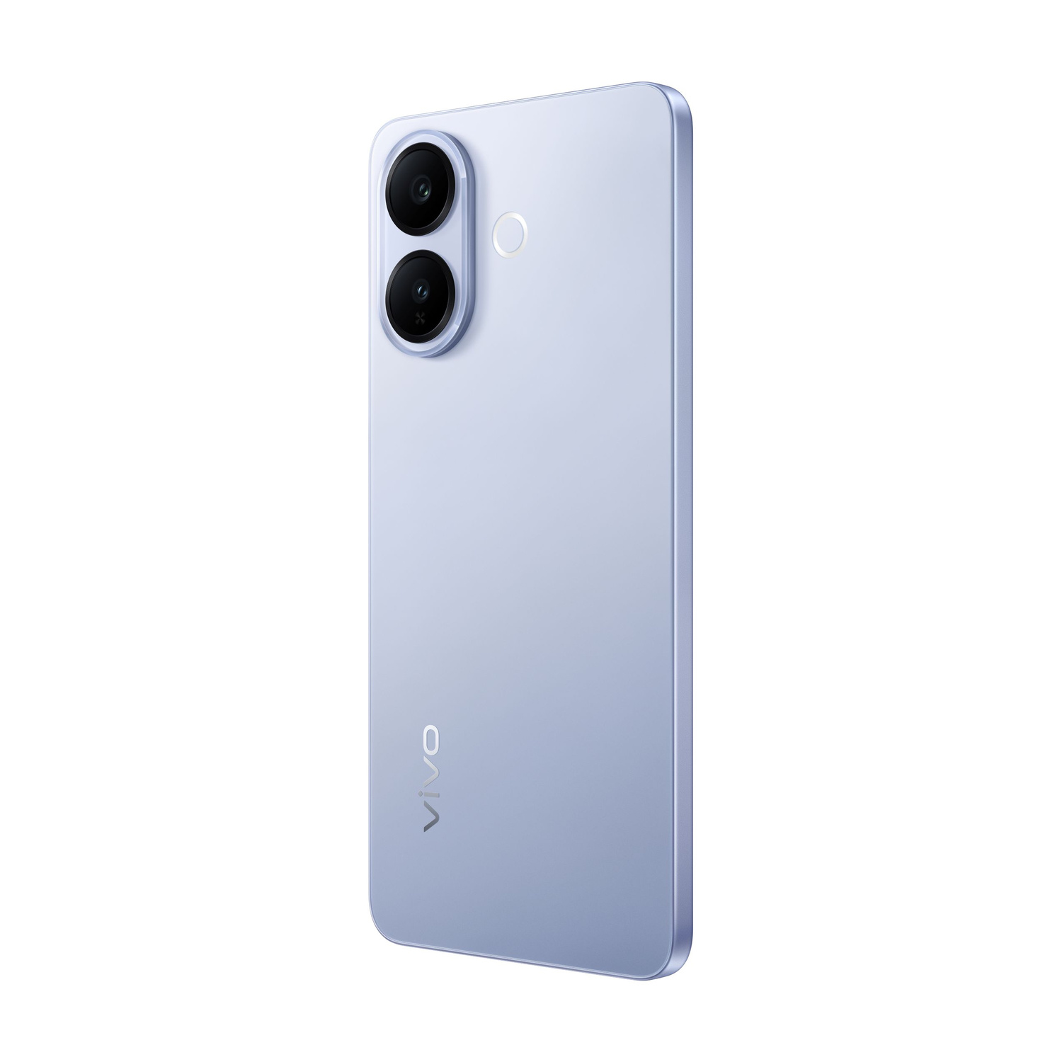 Uno smartphone blu chiaro con due fotocamere posteriori e il logo VIVO.