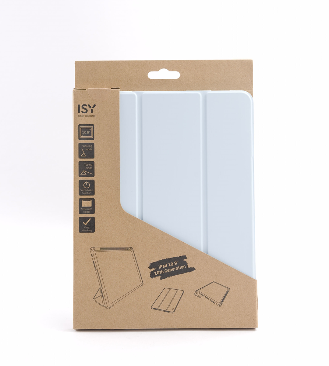 ISY iPad 10,9" 10. gen tok dobozban. Nézet, gépelés, alvó/ébresztő, ceruzatartó funkciók.