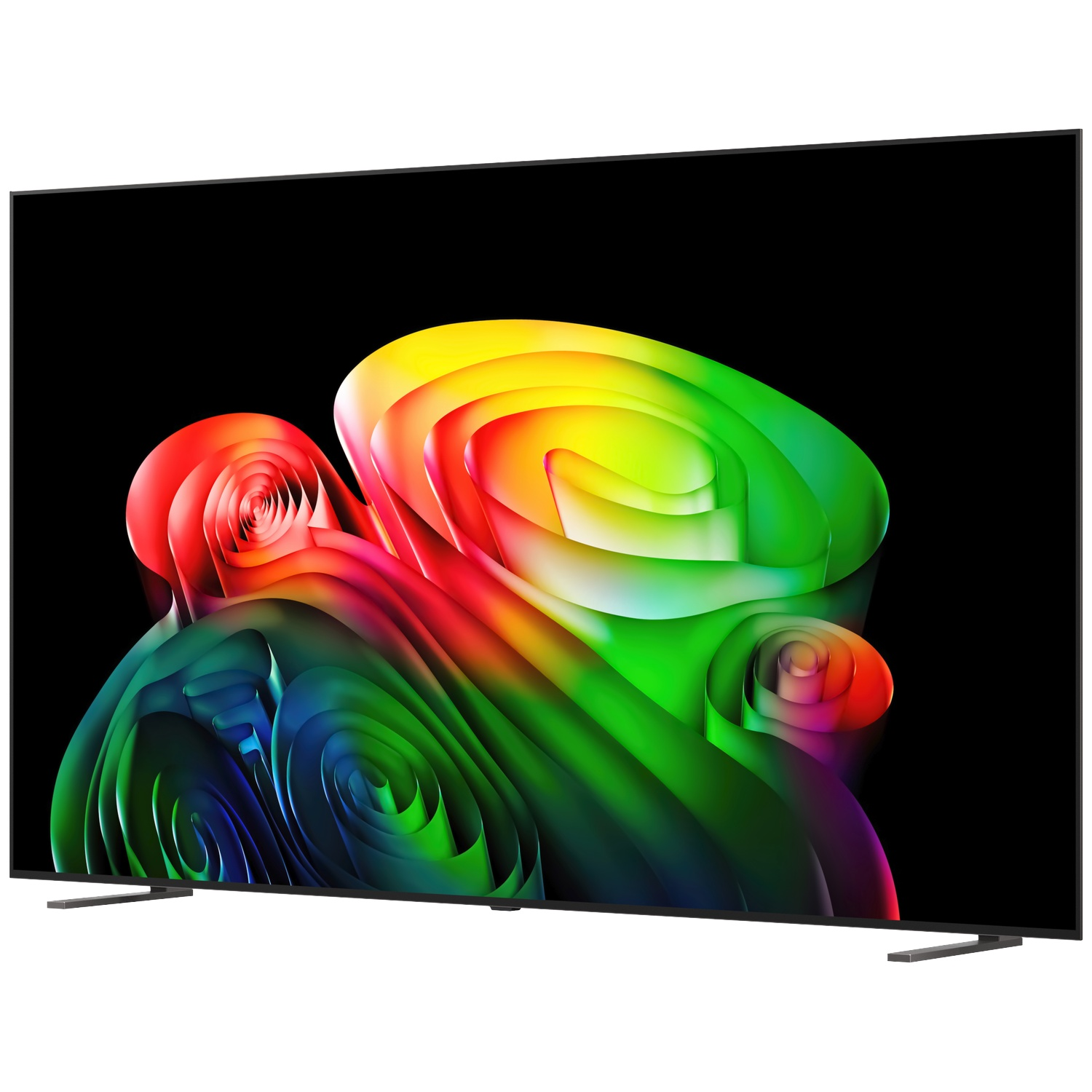 Un téléviseur noir affichant une image abstraite et colorée sur son écran.