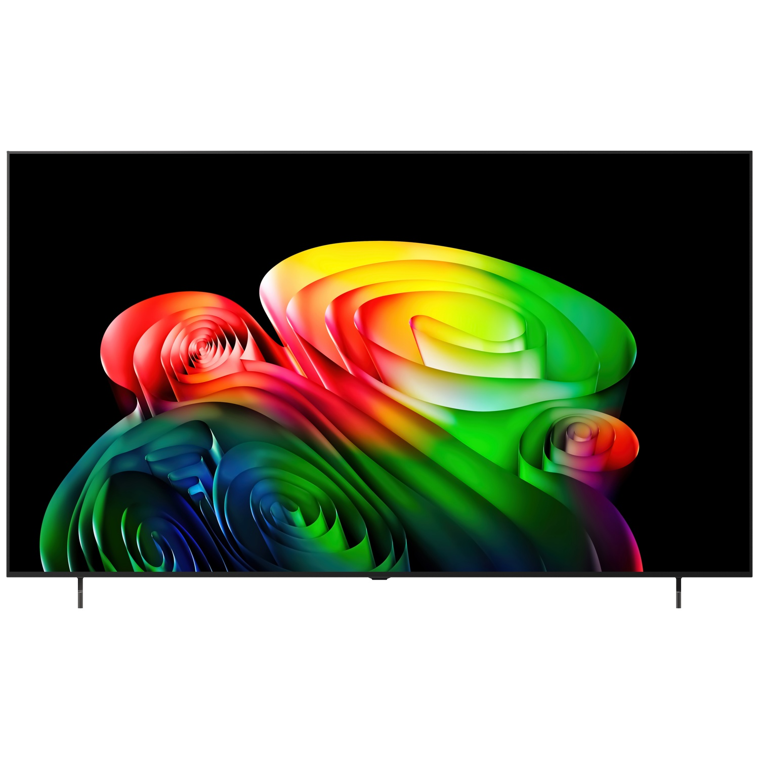 Une télévision moderne affiche un motif abstrait et coloré sur fond noir.
