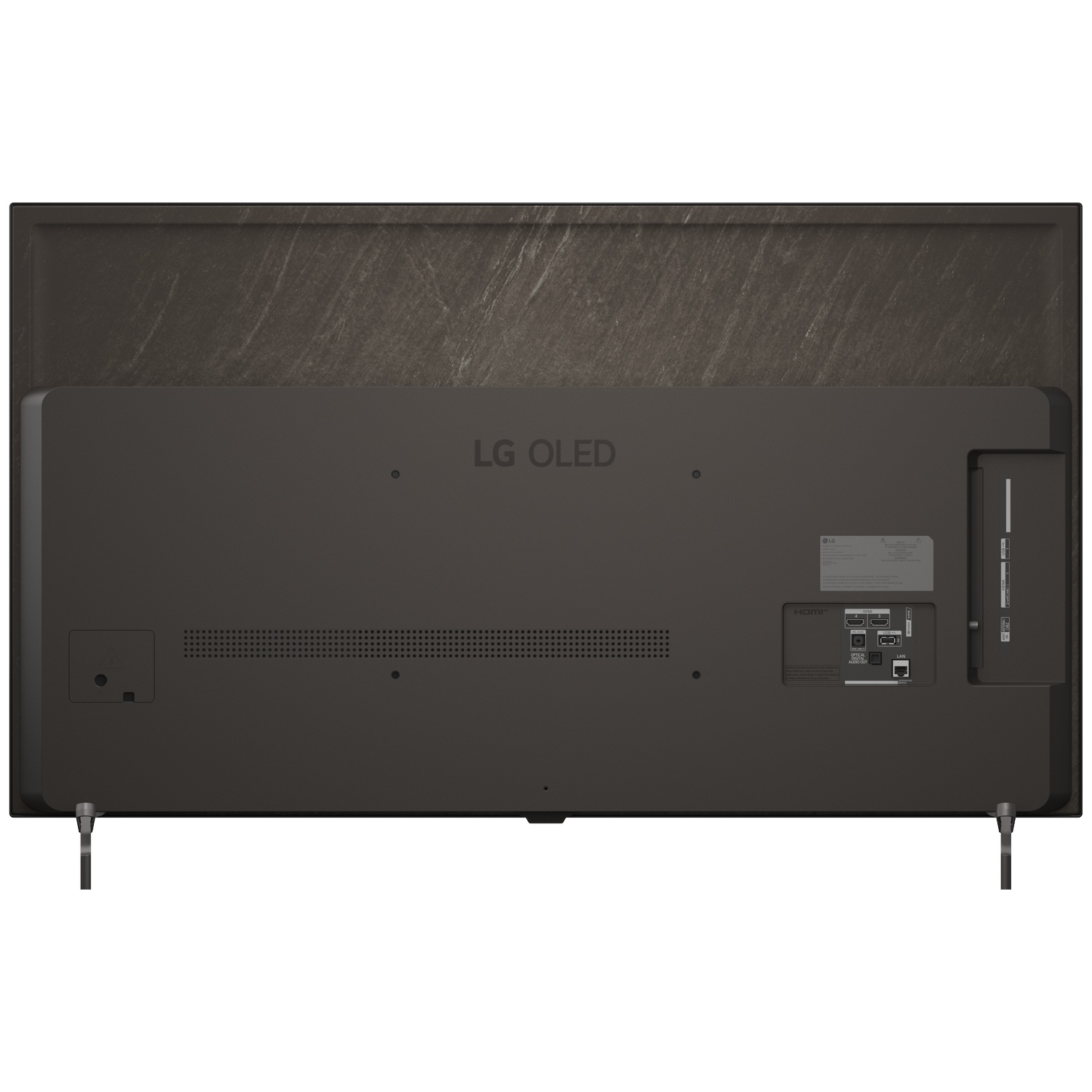 Vue arrière d'un téléviseur LG OLED montrant les ports et la grille du haut-parleur.