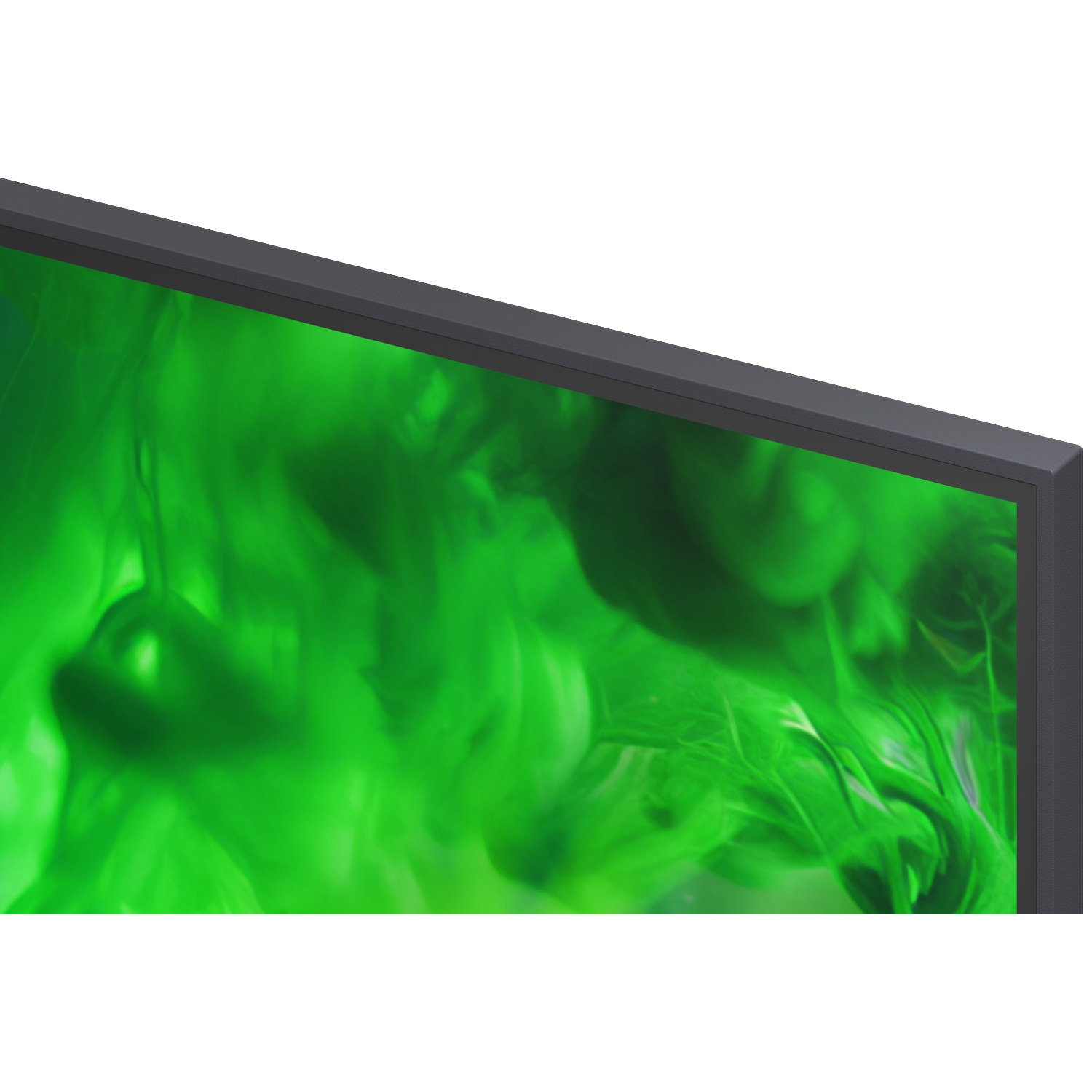 Corner of a TV displaying a bright green, smoke-like pattern on screen.