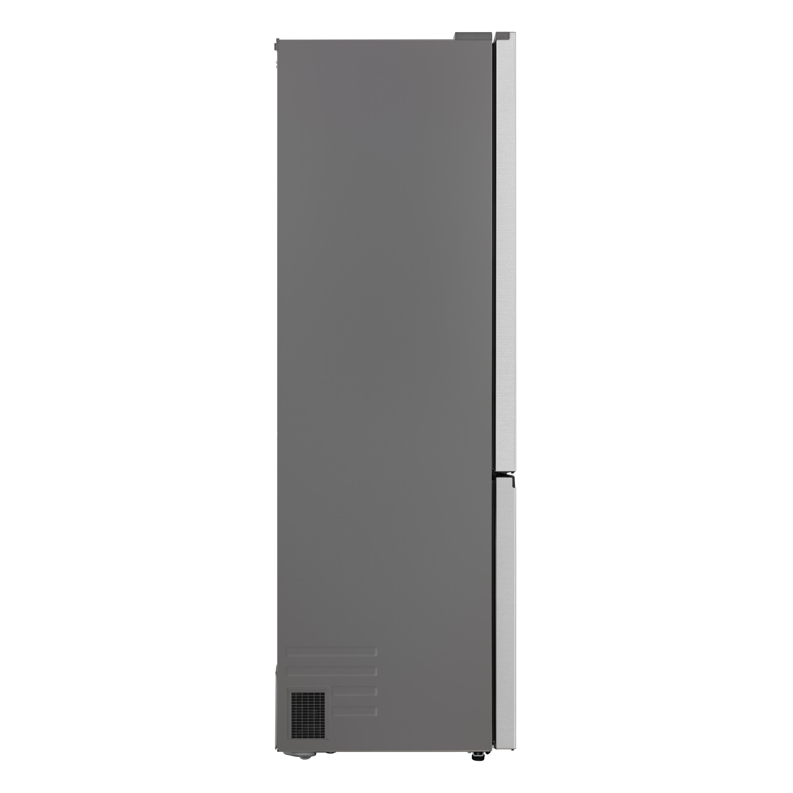 Grauer Kühlschrank von der Seite mit Lüftungsgitter unten.