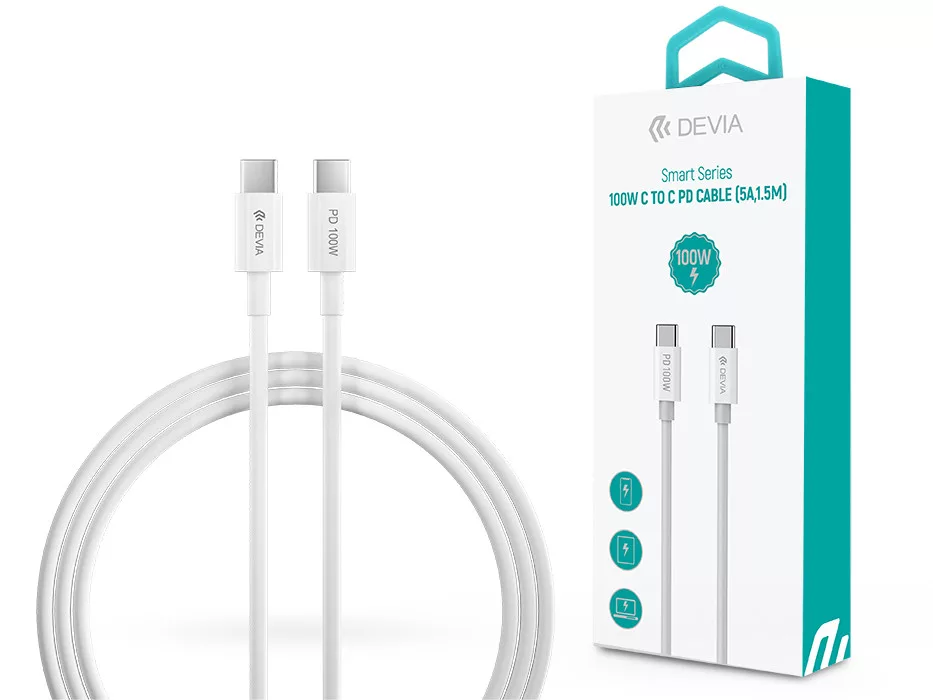 DEVIA Smart Series USB-C adat és töltőkábel, 100W, 1,5m, fehér (ST379536)