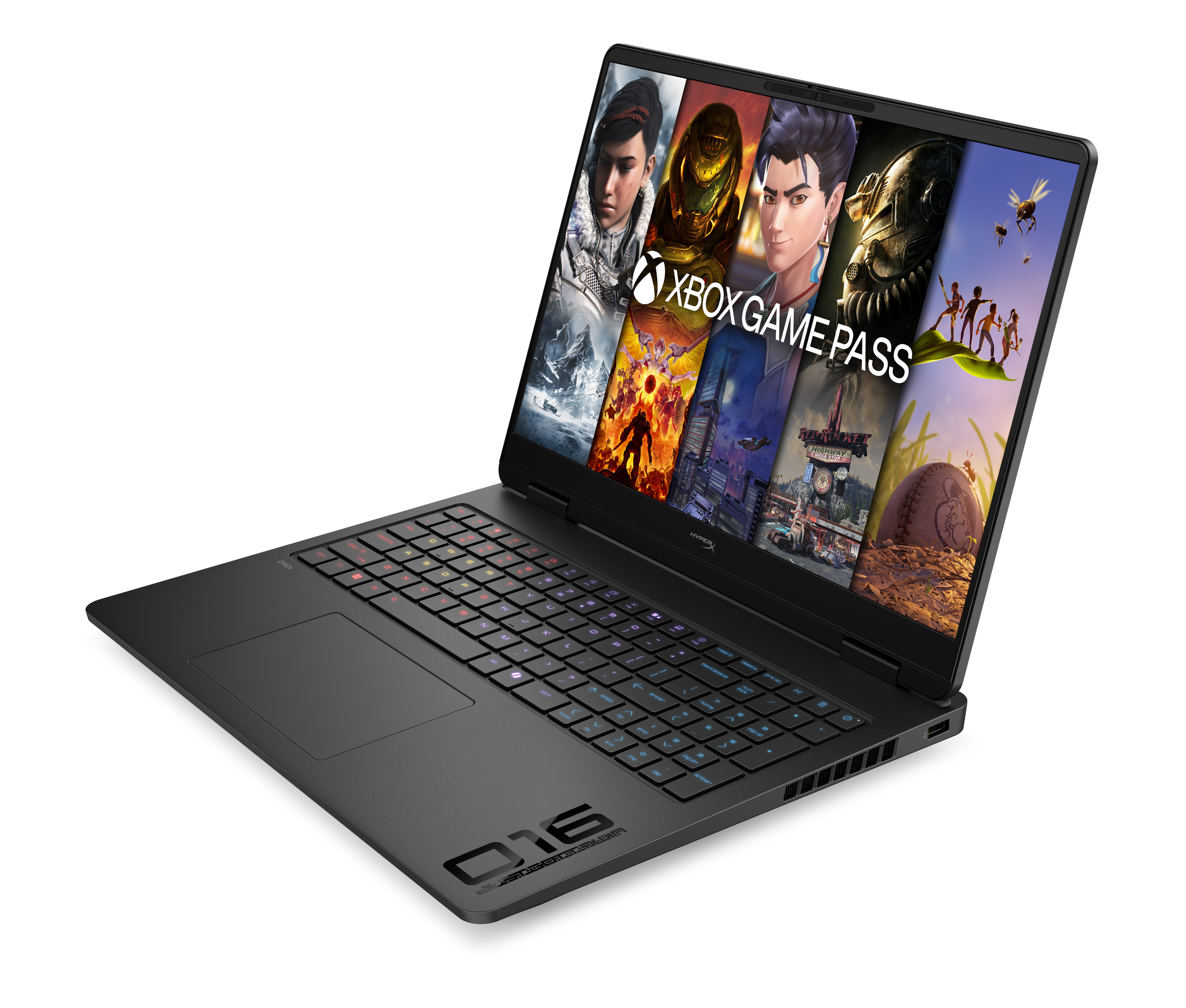 Ein schwarzer Laptop mit einem Bildschirm, der Xbox Game Pass-Spiele zeigt.
