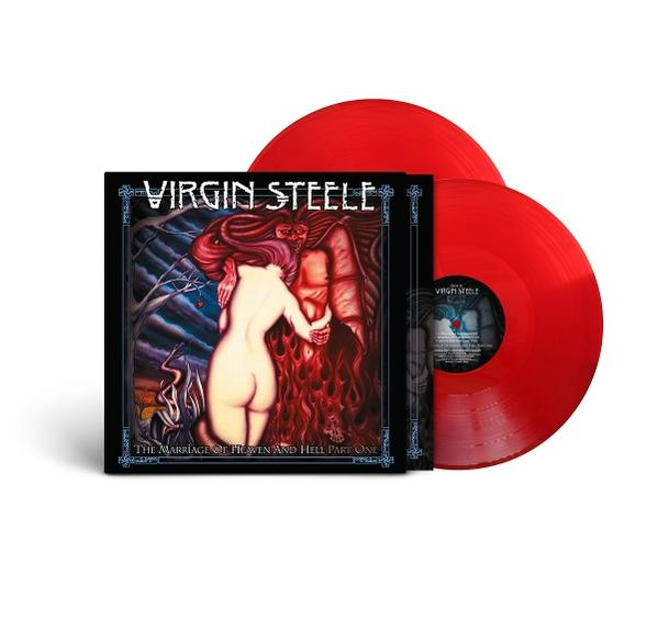 Zwei rote Vinyl-Schallplatten, eine mit Hülle, die eine Frau und einen Mann zeigt.