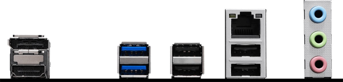 Arka panel konektörleri: USB, Ethernet ve ses jakları.