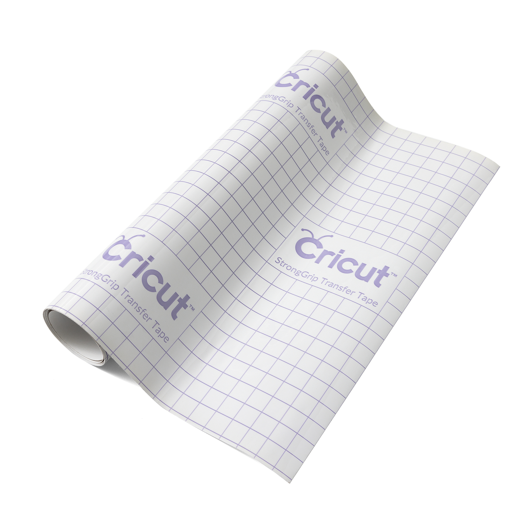 Beyaz arka plan üzerinde ızgara desenli bir rulo Cricut StrongGrip Transfer Bandı.