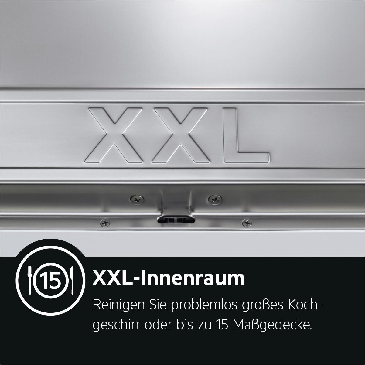 XXL-Innenraum mit Platz für 15 Maßgedecke, ideal für großes Kochgeschirr.