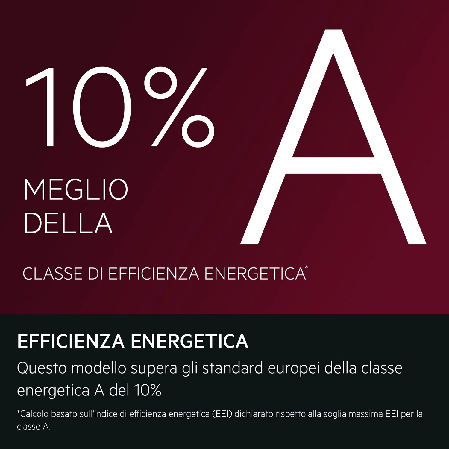 10% meglio della classe A di efficienza energetica. Grande A bianca.