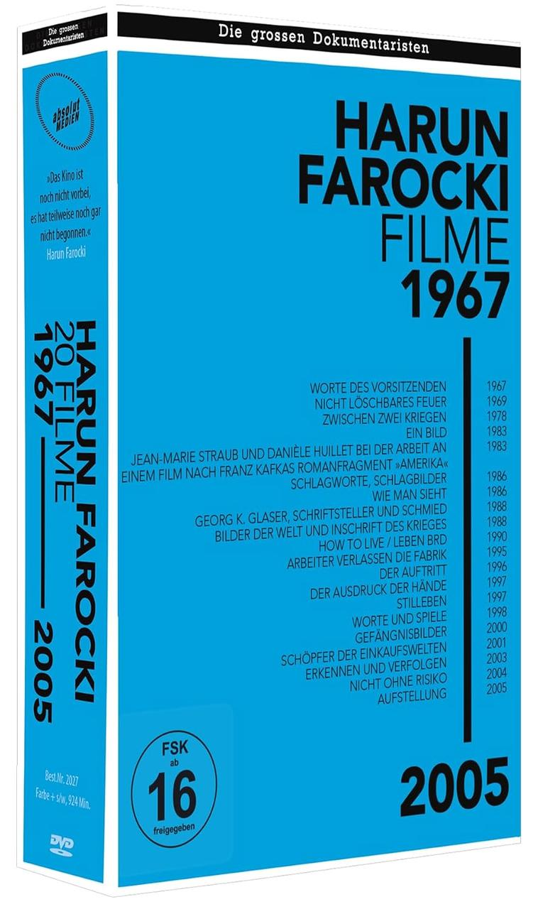 DVD-Box "Harun Farocki Filme 1967" mit Filmtitel, FSK 16 und Jahr 2005.