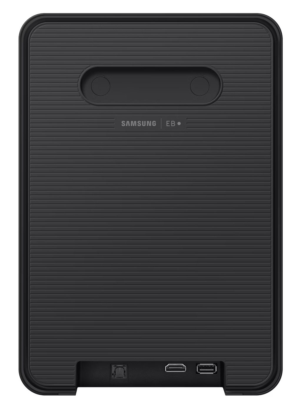 Czarny Samsung EB z prążkowanym tyłem i portami.