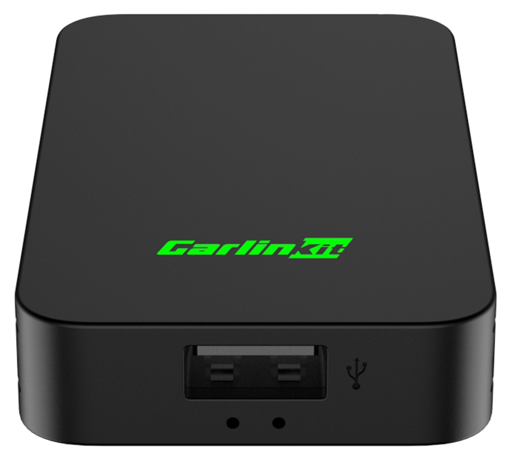 Czarny adapter Carlinkit z portem USB i zielonym napisem.