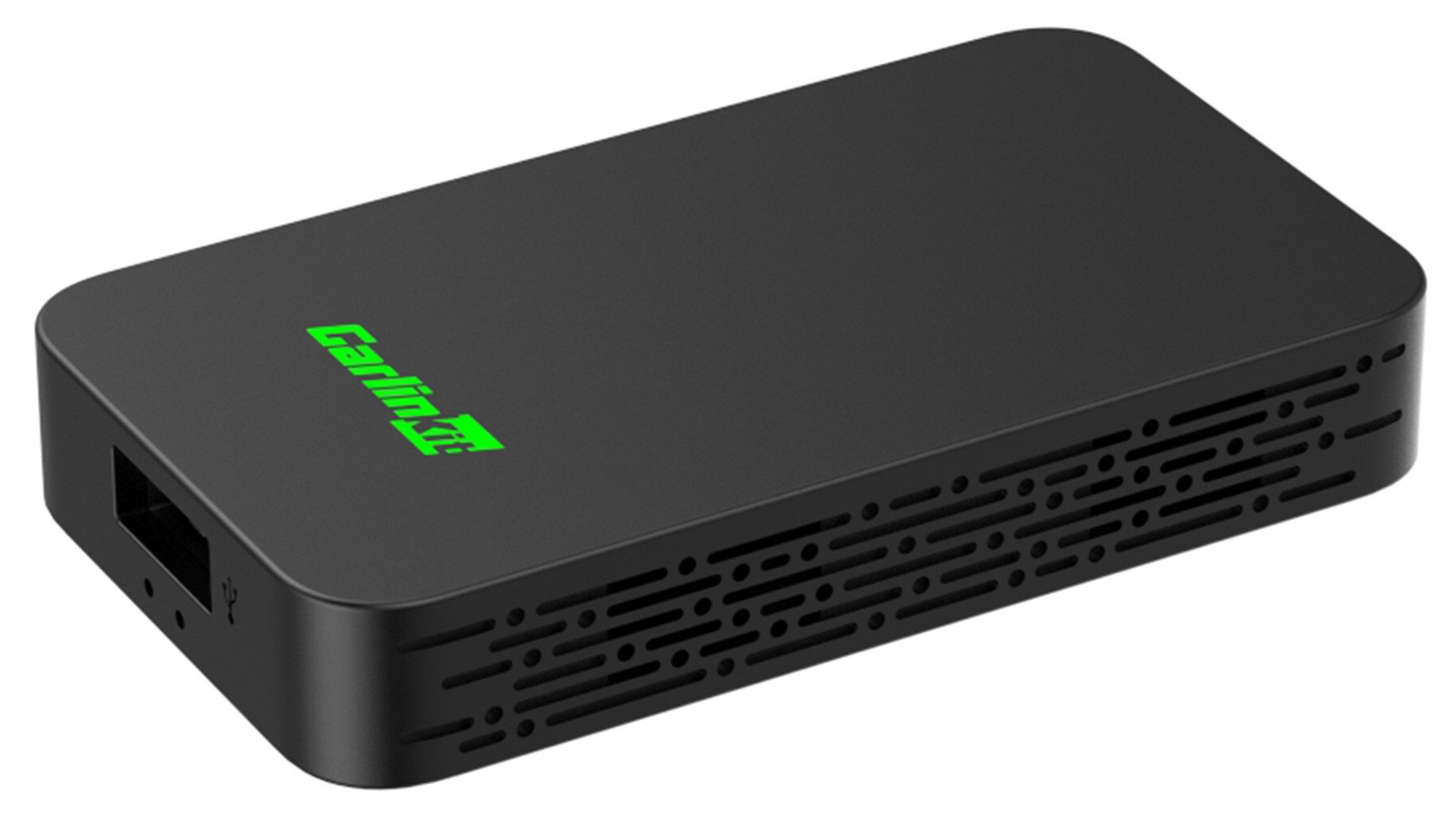 Czarny gadżet Carlinkit z portem USB i otworami wentylacyjnymi.