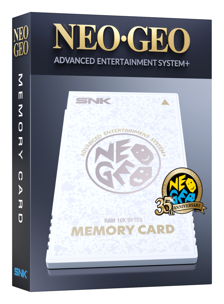 Karta pamięci NEO-GEO z logo SNK i emblematem 35-lecia.