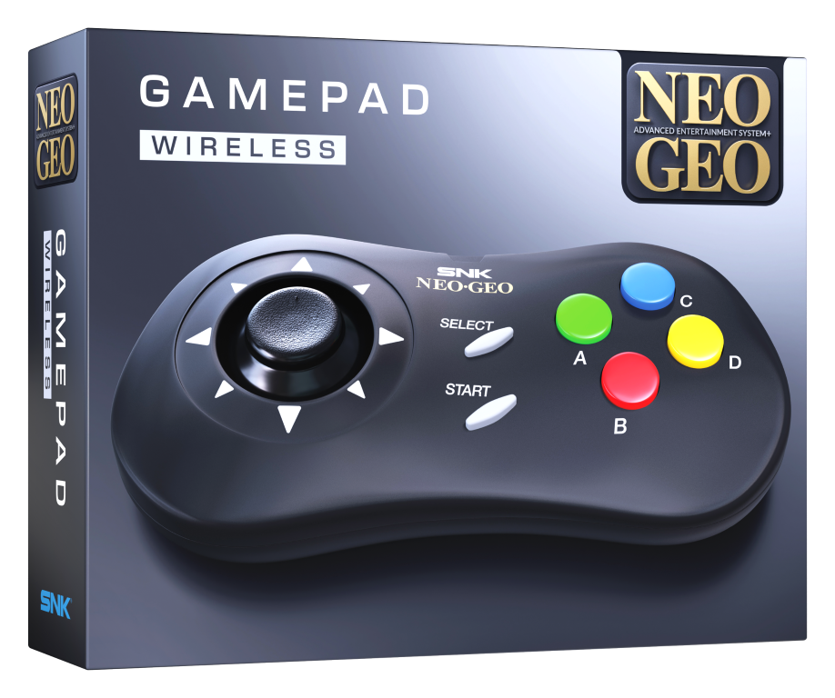 Opakowanie bezprzewodowego pada Neo Geo, pokazujące kontroler.