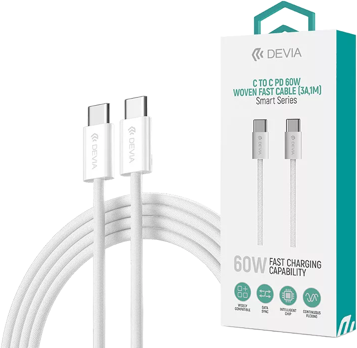DEVIA Smart Series USB-C adat és töltőkábel, PD 60W, 1m, fehér (ST399381)