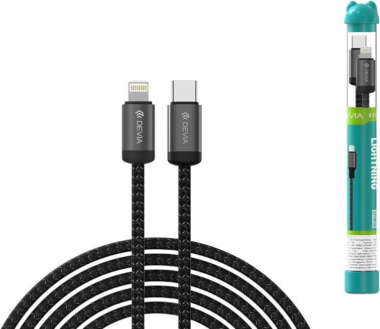 DEVIA Gracious Series Tube USB-C Lightning adat és töltőkábel, PD 27W, 1m, fekete (ST101715)