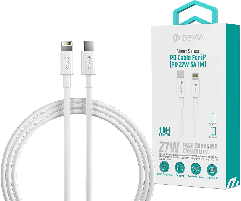DEVIA Smart Series USB-C Lightning adat és töltőkábel, PD 20W, 1m, fehér (ST326868)
