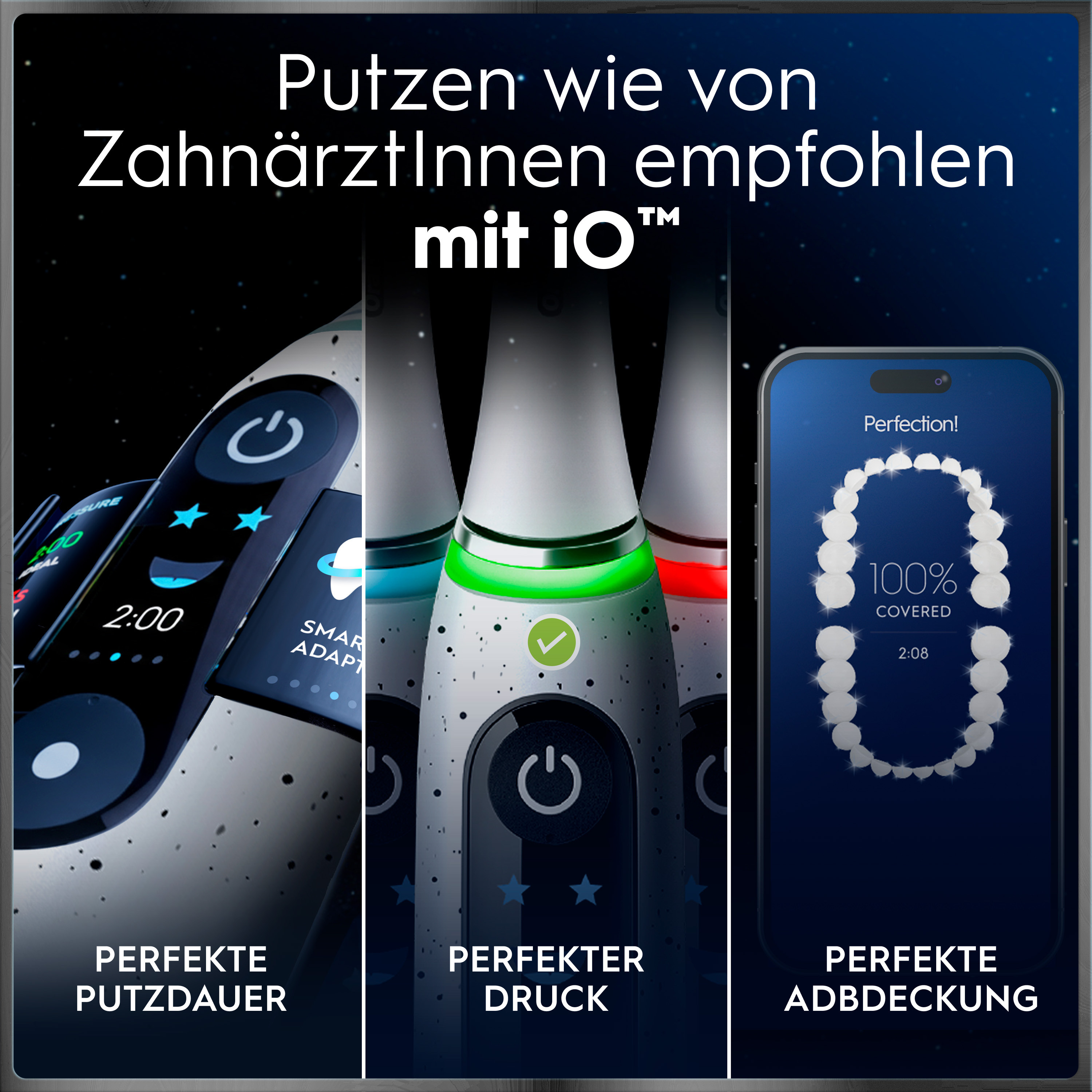 Brosses à dents électriques avec écran d'app et lumières.
