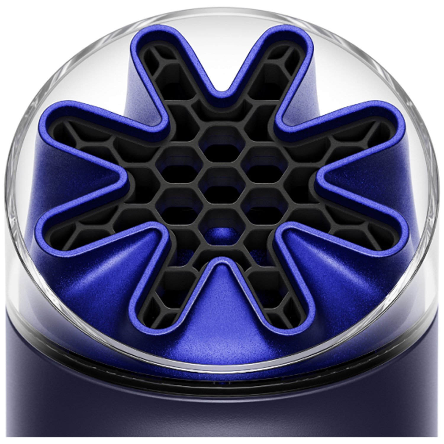 A blue diffuser attachment with a honeycomb pattern inside.