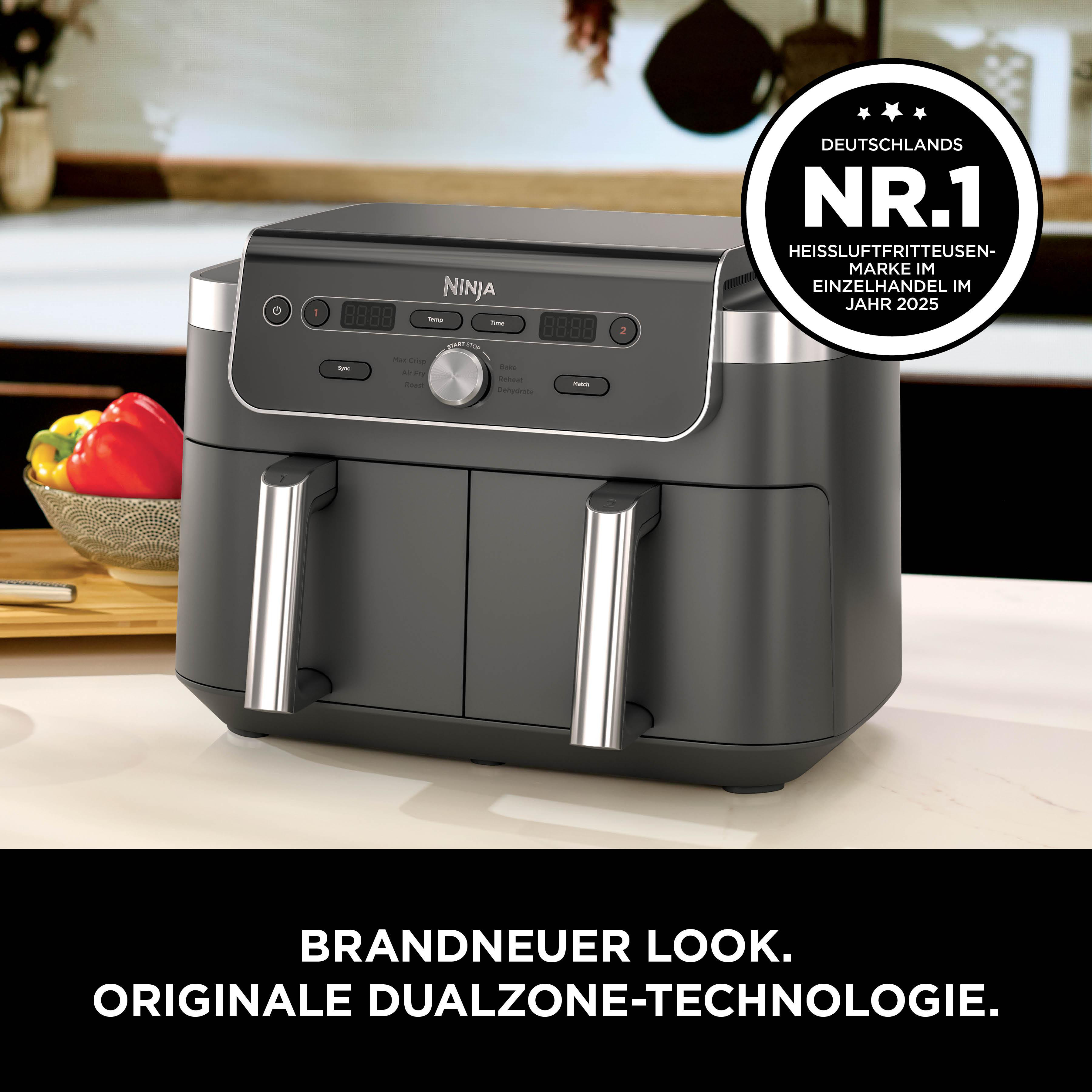 Ein Ninja Heißluftfritteuse mit DualZone-Technologie und Auszeichnung.