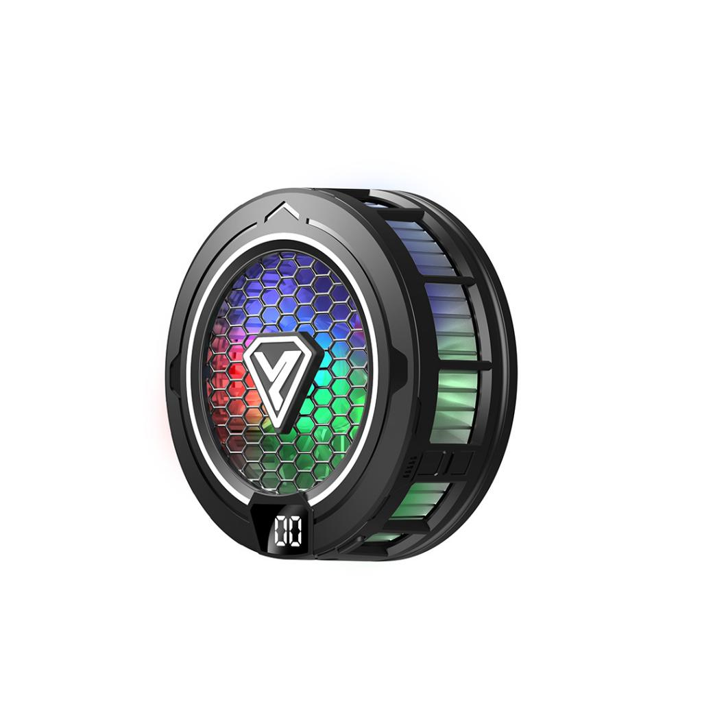 RGB aydınlatmalı ve dijital ekranlı yuvarlak siyah fan.
