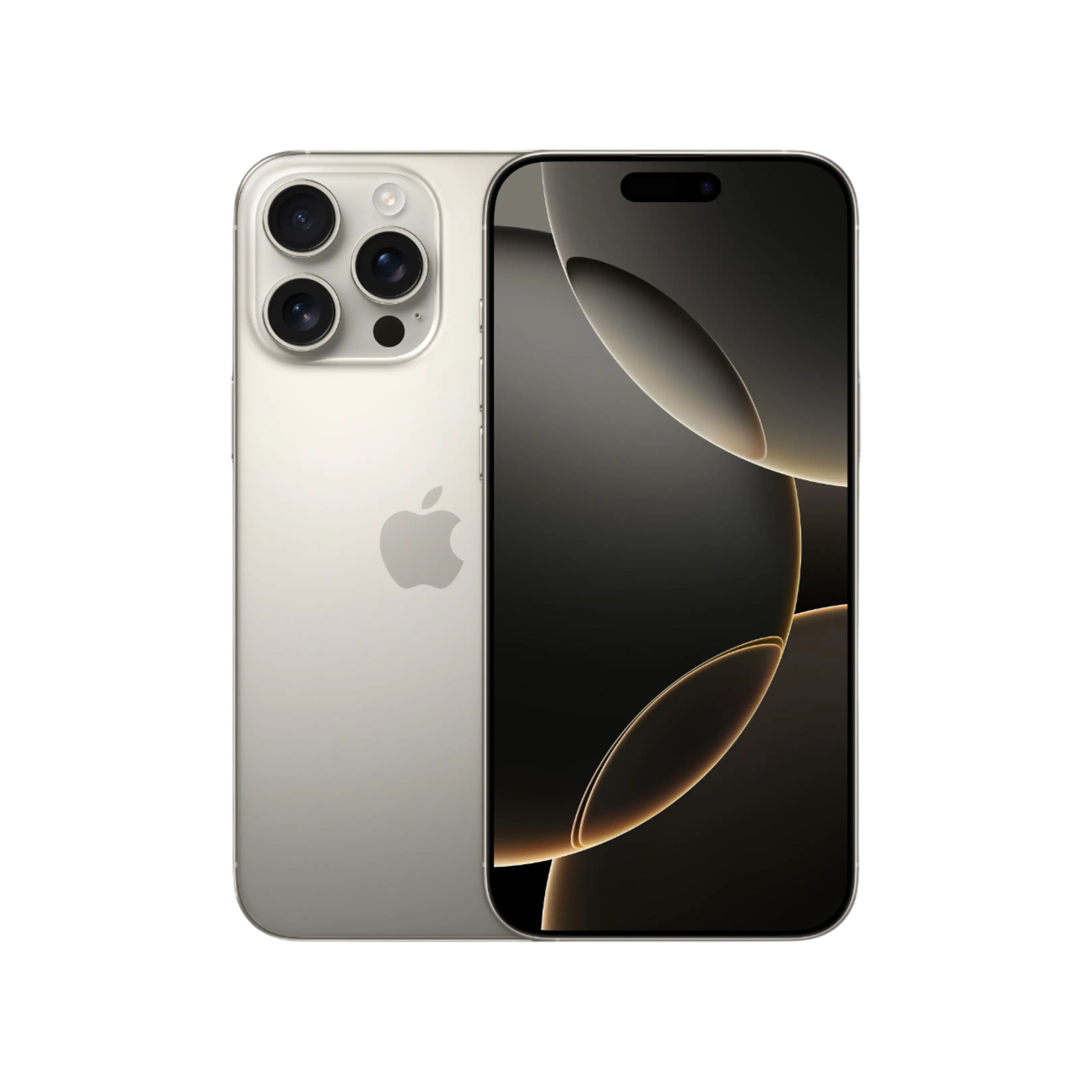 Gümüş iPhone, arkada üç kamera ve karanlık ekran, siyah arka plan üzerinde.