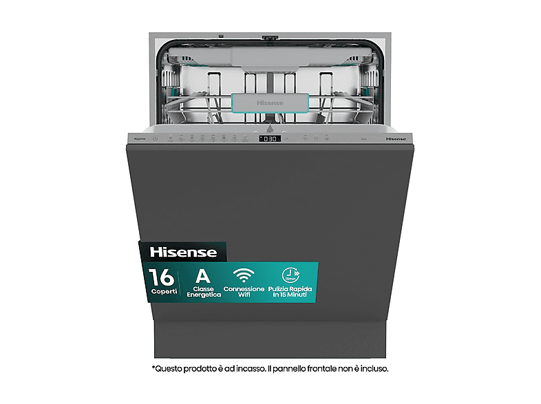 LAVASTOVIGLIE INCASSO Pannello frontale non in dotazione HISENSE HFI5A6360H, Programmi 7, Dimensioni: L 59,8 cm, A 81,6 P 55,5 Rumorosità 41 dB(A), Consumo di acqua 9,5 l, Grigio, Classe