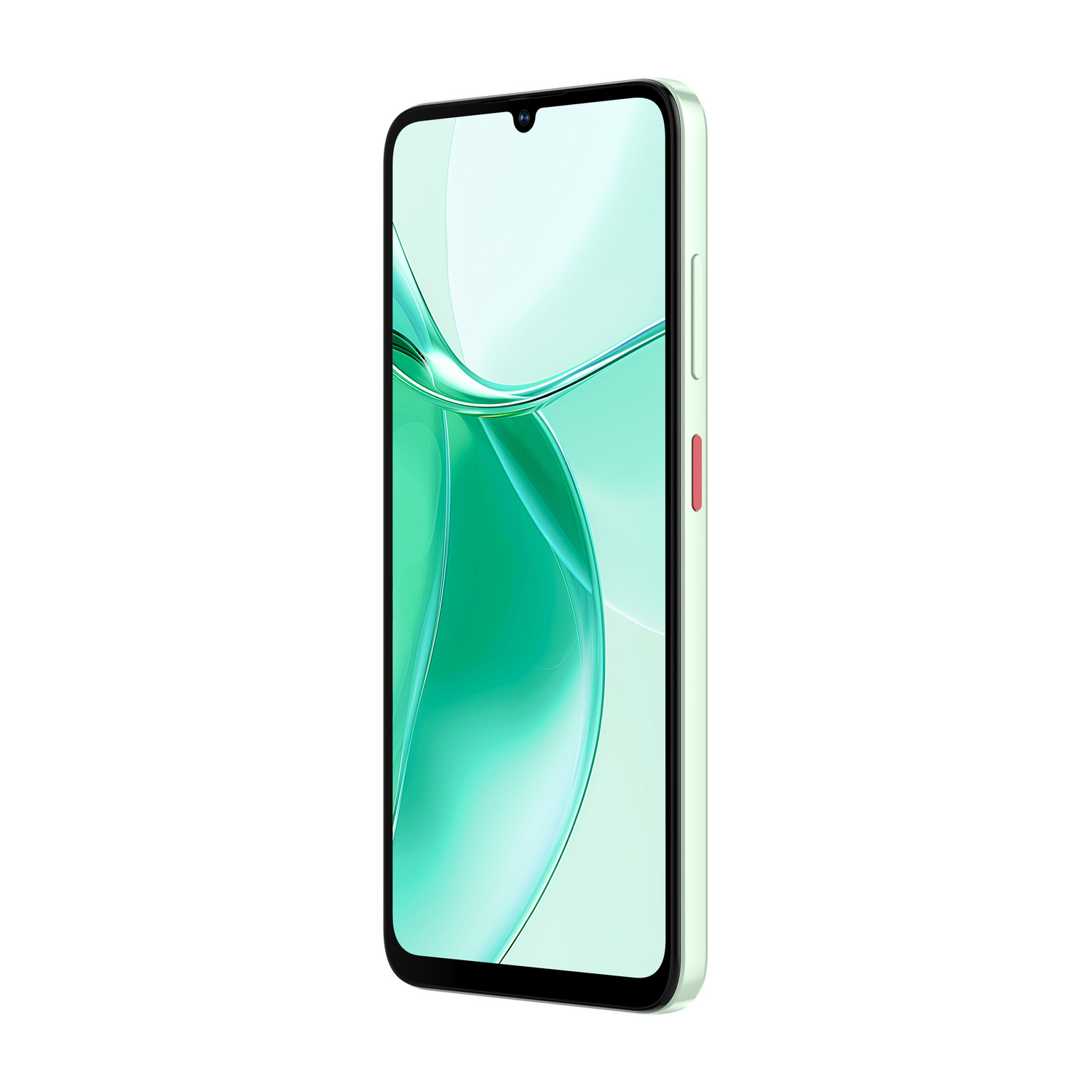 Uno smartphone verde chiaro con un ritaglio a goccia per la fotocamera.
