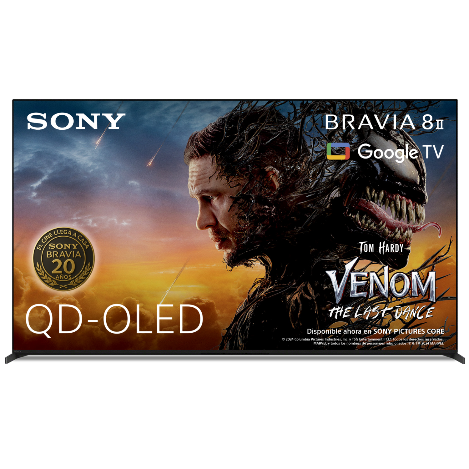 Sony Bravia QD-OLED TV muestra póster de Venom, The Last Dance con Tom Hardy.
