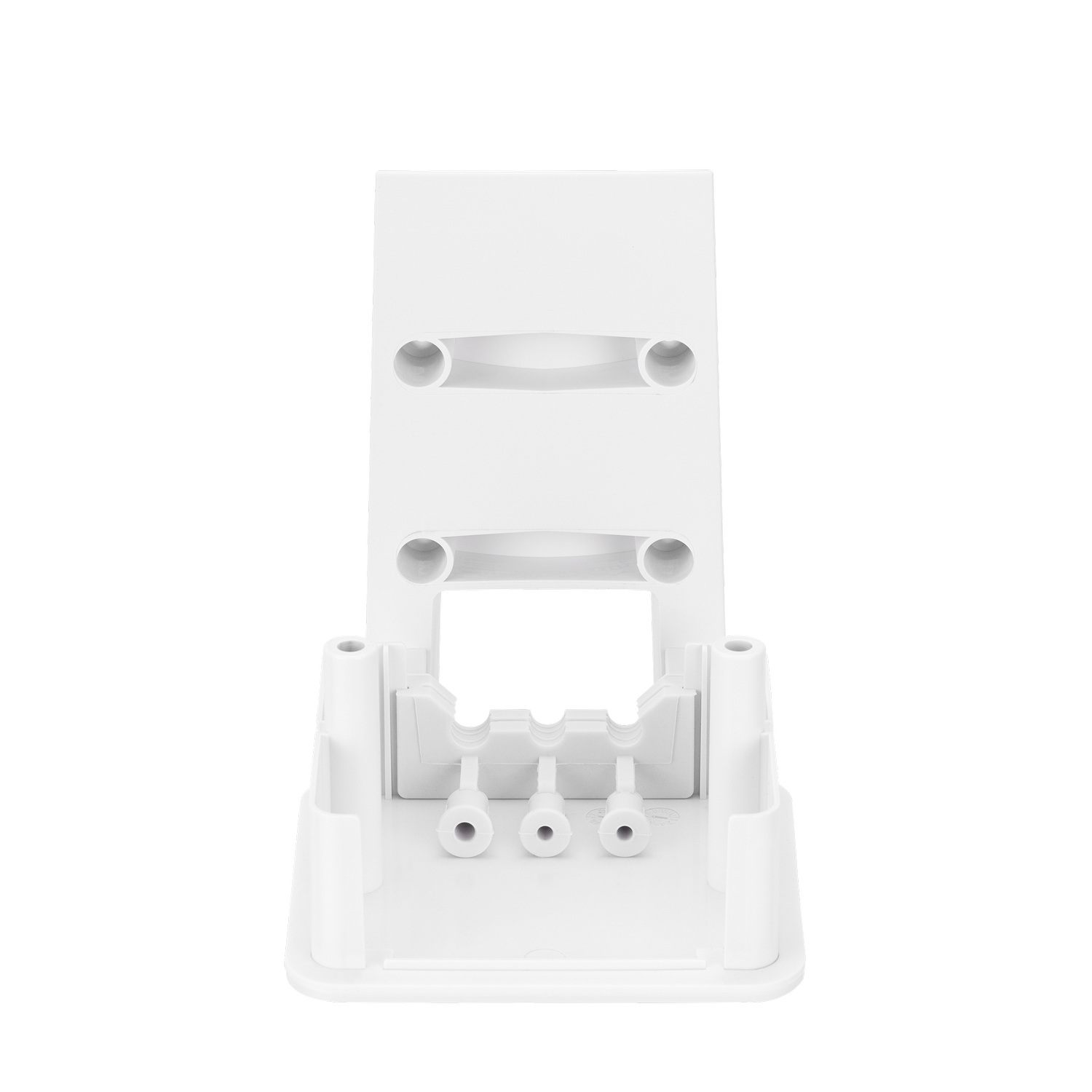 Soporte de plástico blanco con aberturas y soportes.